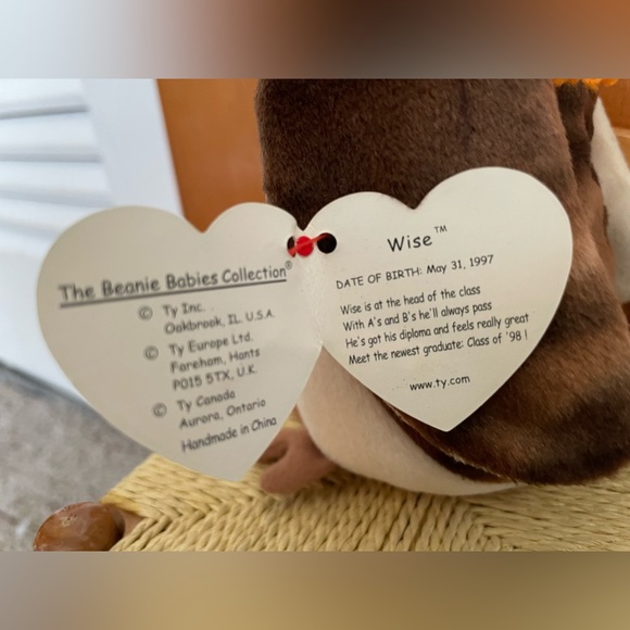 Ty Beanie Babies Wise The Owl 1998 Retired.Rare.Tag Errors. Stitching Error - Picture 3 of 11